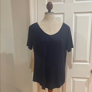 Lu Feng short sleeve V-neck top navy blue rayon spandex stretch women’s XL nwts